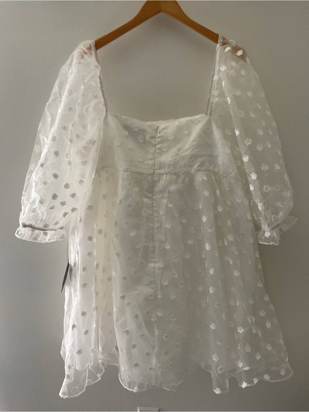 Lulus Effervescent Charm White Organza Floral Babydoll Puff Sleeve Mini Dress - Picture 8 of 14